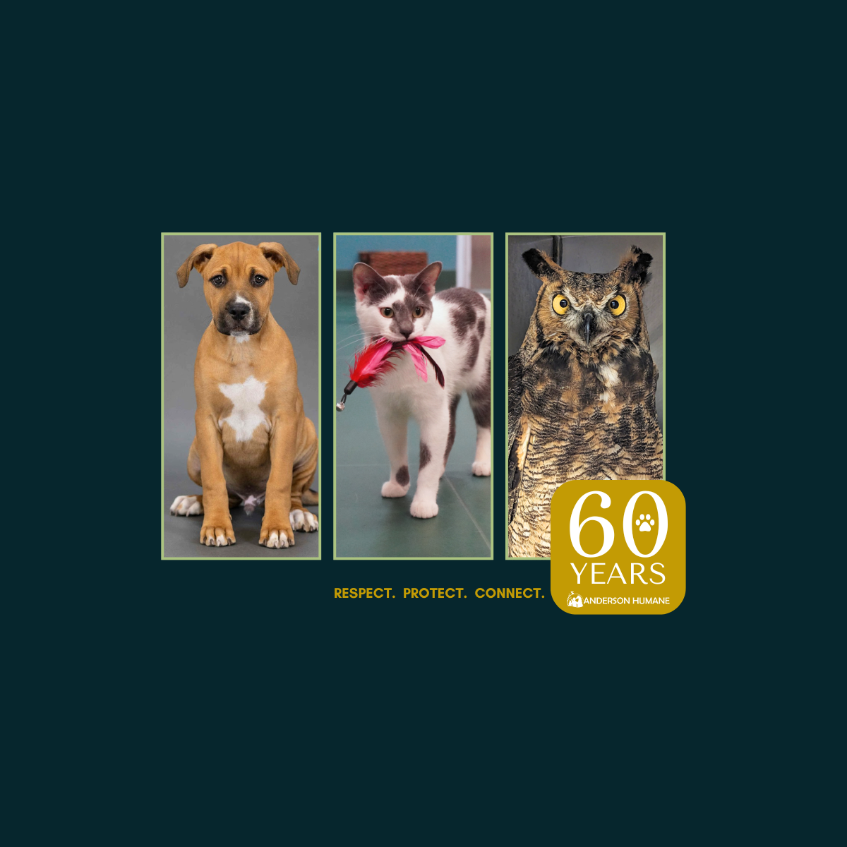 A girl stands smiling at the camera next to a tan puppy a woman beside her is holding